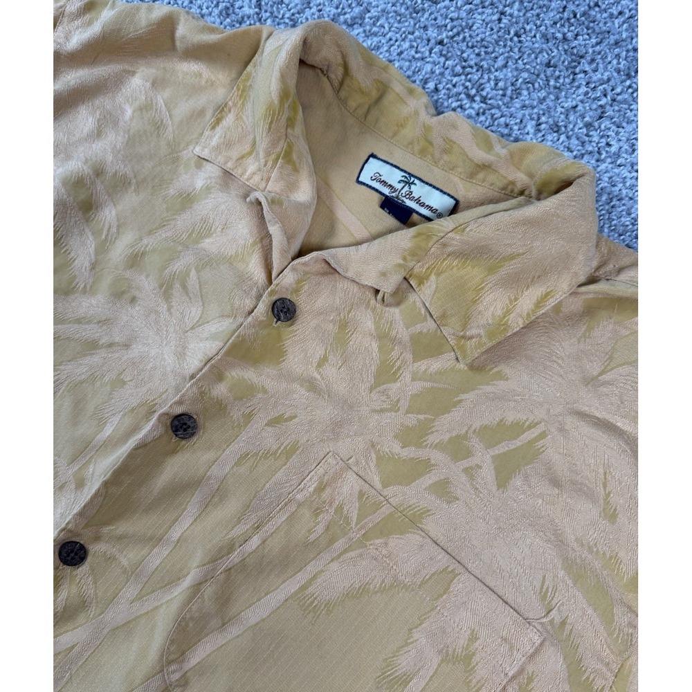 Tommy Bahama Mens Jacquard Print Silk Shirt Palm Tree Coconut Buttons Large - Picture 2 of 6